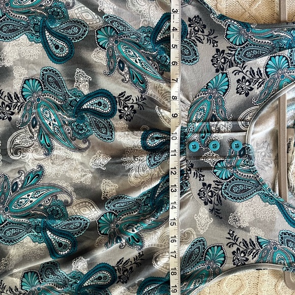 Youtalla by Amazon Rayon Spandex Turquoise White Flowy Blouse XL - Picture 11 of 12